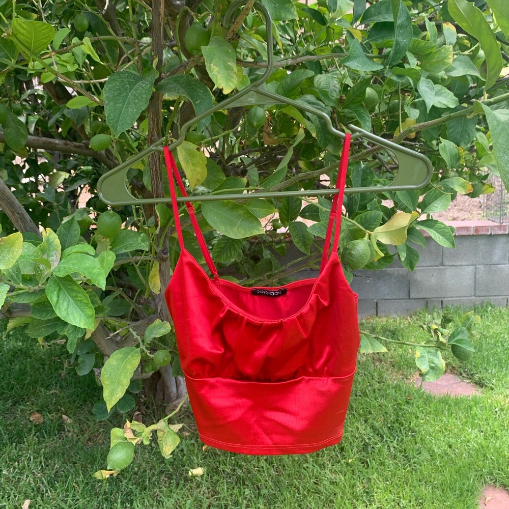 red satin top